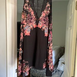 Free People flowy black lace floral top